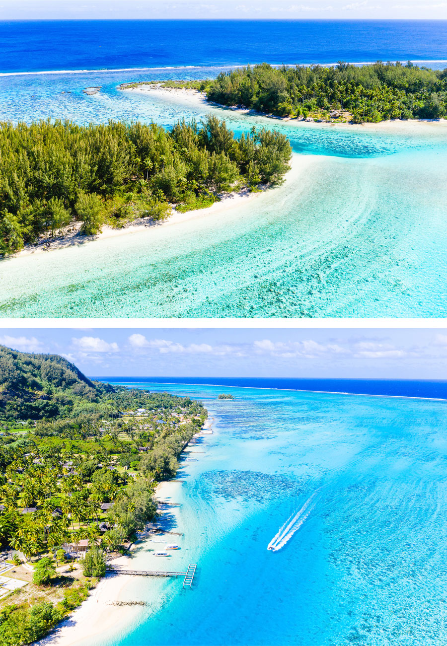 Flitterwochen - Hochzeitsreise  Moorea - Motu Tiahura - Motu Fareone | Luftansicht Hauru Public Beach