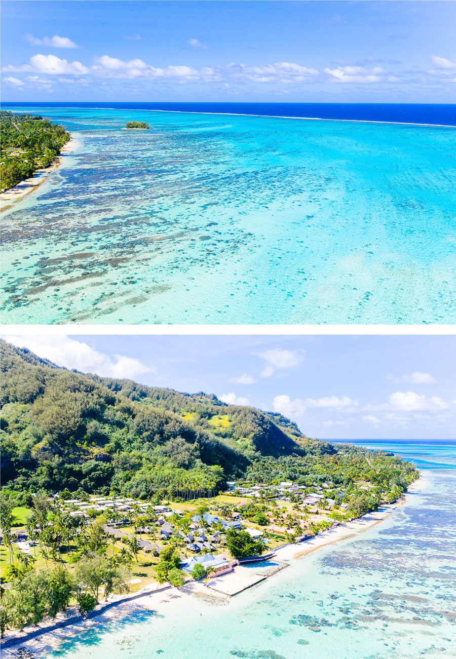 Flitterwochen - Hochzeitsreise  Moorea - Motu Tiahura - Motu Fareone | Luftansicht Hauru Public Beach